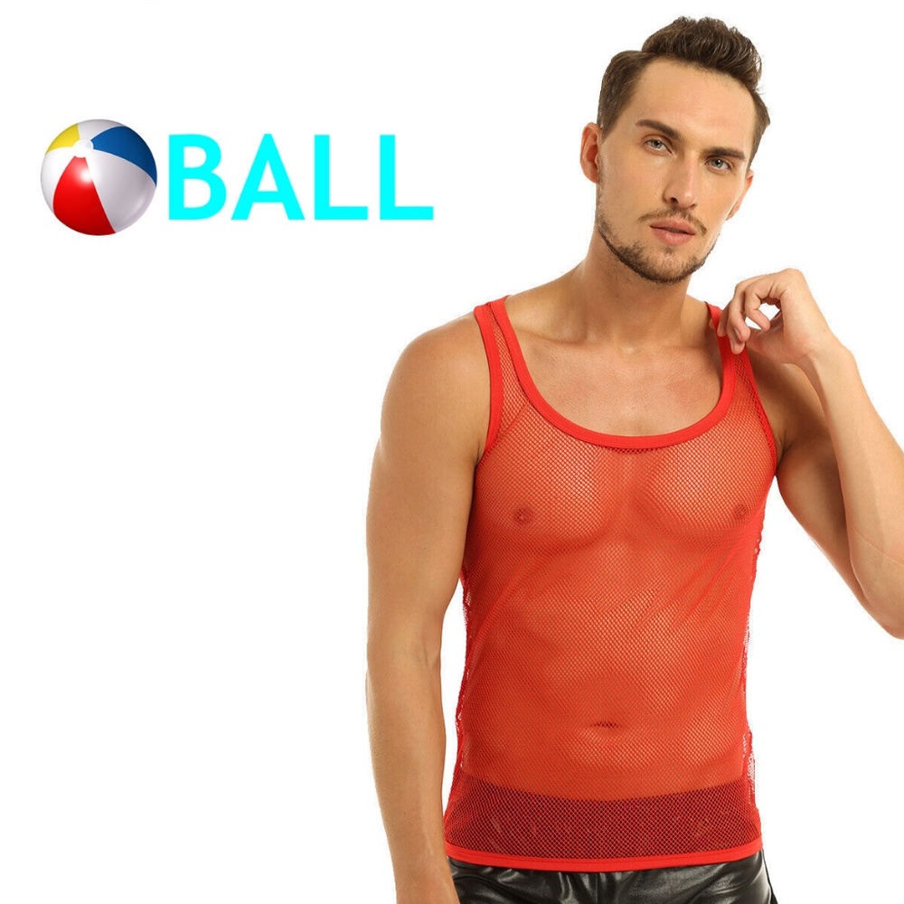 Ball Mesh Tank Top 14" armpit to armpit skintight Gently worn Polyester blend